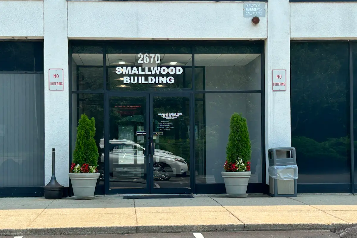 Smallwood Building entrance at 2670 Crain Highway, Waldorf, Maryland